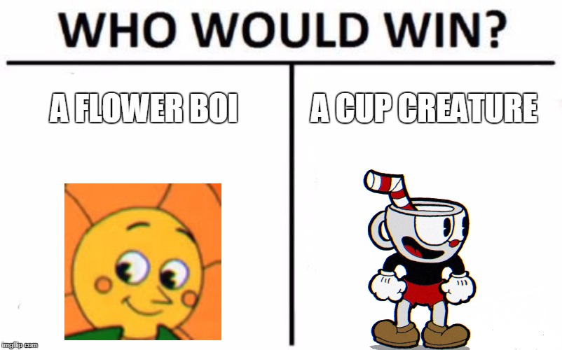 Who Would Win? Meme | A FLOWER BOI; A CUP CREATURE | image tagged in memes,who would win | made w/ Imgflip meme maker