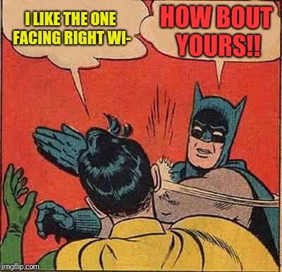 Batman Slapping Robin Meme | I LIKE THE ONE FACING RIGHT WI- HOW BOUT YOURS!! | image tagged in memes,batman slapping robin | made w/ Imgflip meme maker