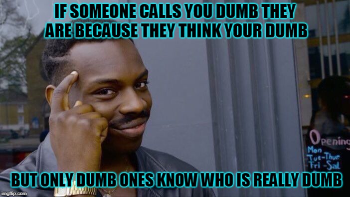 Roll Safe Think About It | IF SOMEONE CALLS YOU DUMB THEY ARE BECAUSE THEY THINK YOUR DUMB; BUT ONLY DUMB ONES KNOW WHO IS REALLY DUMB | image tagged in memes,roll safe think about it | made w/ Imgflip meme maker