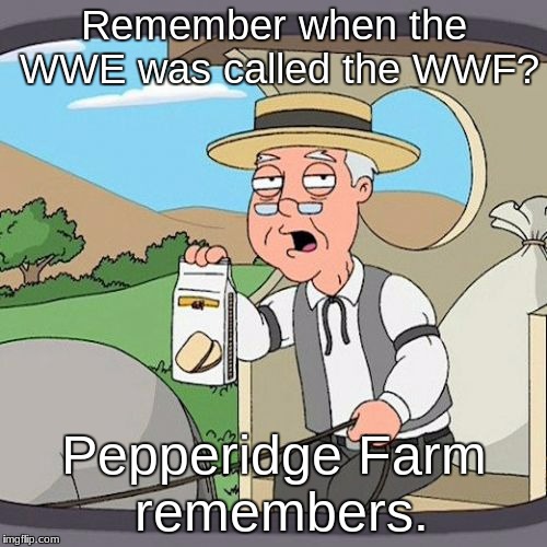 Pepperidge Farm Remembers | Remember when the WWE was called the WWF? Pepperidge Farm remembers. | image tagged in memes,pepperidge farm remembers | made w/ Imgflip meme maker