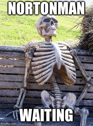 Waiting Skeleton Meme | NORTONMAN WAITING | image tagged in memes,waiting skeleton | made w/ Imgflip meme maker