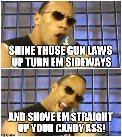 The Rock It Doesn't Matter Meme | SHINE THOSE GUN LAWS UP TURN EM SIDEWAYS; AND SHOVE EM STRAIGHT UP YOUR CANDY ASS! | image tagged in memes,the rock it doesnt matter | made w/ Imgflip meme maker