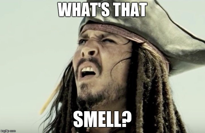 Something Stinks | WHAT'S THAT; SMELL? | image tagged in funny,captain jack sparrow,pirates of the carribean | made w/ Imgflip meme maker