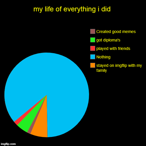 Yes,my life... | my life of everything i did | stayed on imgflip with my family, Nothing, played with friends, got diploma's, Created good memes | image tagged in funny,pie charts | made w/ Imgflip chart maker