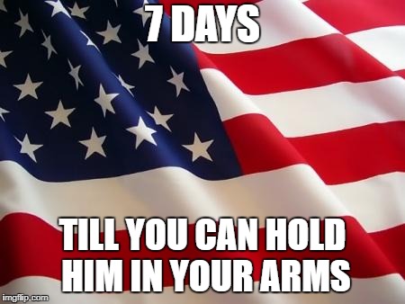 American flag | 7 DAYS; TILL YOU CAN HOLD HIM IN YOUR ARMS | image tagged in american flag | made w/ Imgflip meme maker