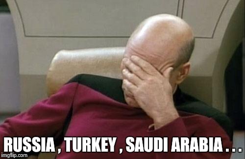 Captain Picard Facepalm Meme | RUSSIA , TURKEY , SAUDI ARABIA . . . | image tagged in memes,captain picard facepalm | made w/ Imgflip meme maker