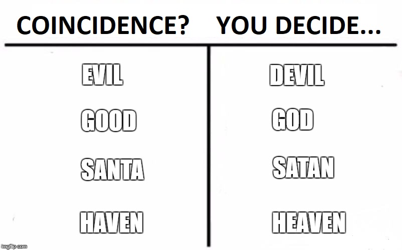 Please post your own  in the comments | DEVIL; EVIL; GOOD; GOD; SANTA; SATAN; HEAVEN; HAVEN | image tagged in memes | made w/ Imgflip meme maker