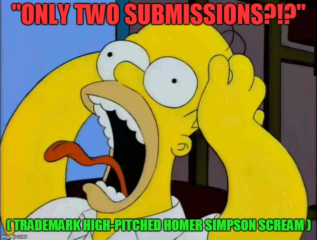 "ONLY TWO SUBMISSIONS?!?" ( TRADEMARK HIGH-PITCHED HOMER SIMPSON SCREAM ) | made w/ Imgflip meme maker