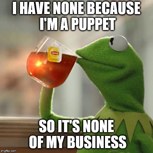 But That's None Of My Business Meme | I HAVE NONE BECAUSE I'M A PUPPET SO IT'S NONE OF MY BUSINESS | image tagged in memes,but thats none of my business,kermit the frog | made w/ Imgflip meme maker