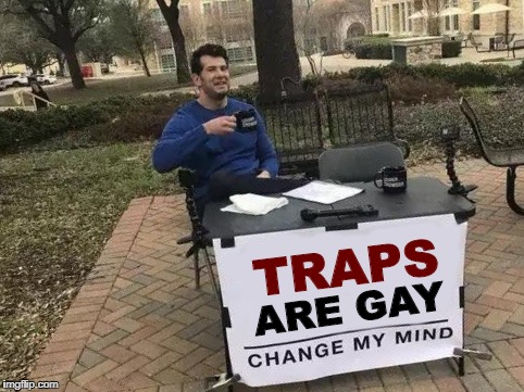 Change My Mind Meme |  TRAPS; ARE GAY | image tagged in change my mind | made w/ Imgflip meme maker