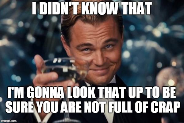 Leonardo Dicaprio Cheers Meme | I DIDN'T KNOW THAT I'M GONNA LOOK THAT UP TO BE SURE YOU ARE NOT FULL OF CRAP | image tagged in memes,leonardo dicaprio cheers | made w/ Imgflip meme maker