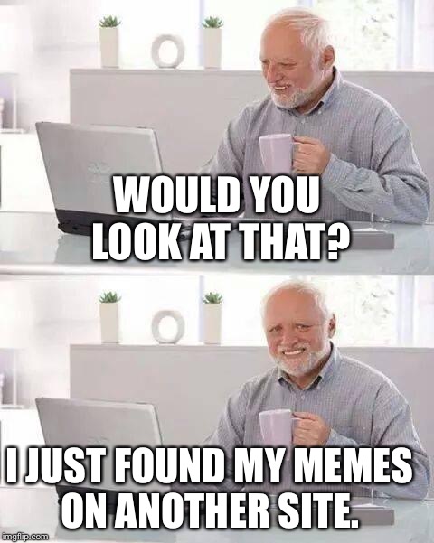 Hide the Pain Harold | WOULD YOU LOOK AT THAT? I JUST FOUND MY MEMES ON ANOTHER SITE. | image tagged in memes,hide the pain harold | made w/ Imgflip meme maker