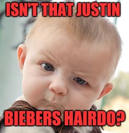 Skeptical Baby Meme | ISN'T THAT JUSTIN BIEBERS HAIRDO? | image tagged in memes,skeptical baby | made w/ Imgflip meme maker