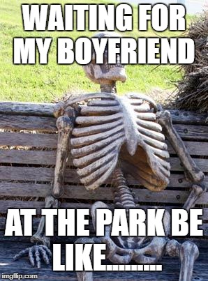 Waiting Skeleton Meme | WAITING FOR MY BOYFRIEND; AT THE PARK BE LIKE......... | image tagged in memes,waiting skeleton | made w/ Imgflip meme maker