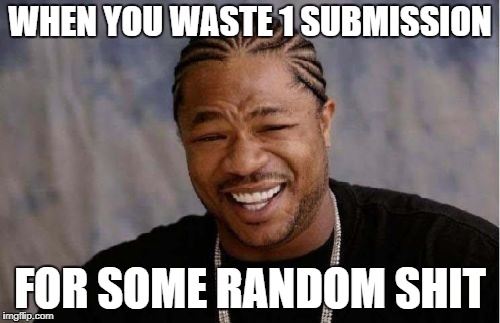 random shit | WHEN YOU WASTE 1 SUBMISSION; FOR SOME RANDOM SHIT | image tagged in memes,yo dawg heard you | made w/ Imgflip meme maker