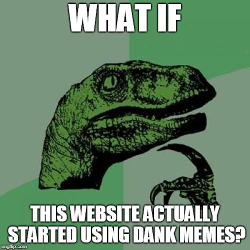 Philosoraptor Meme | WHAT IF; THIS WEBSITE ACTUALLY STARTED USING DANK MEMES? | image tagged in memes,philosoraptor | made w/ Imgflip meme maker