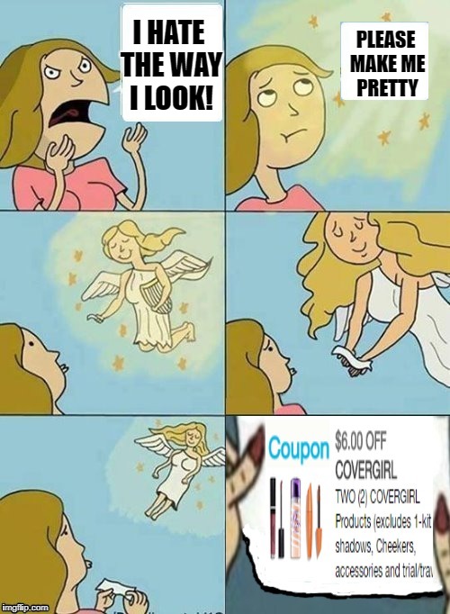 We can only do so much |  I HATE THE WAY I LOOK! PLEASE MAKE ME PRETTY | image tagged in funny memes,we don't care,miracles,makeup | made w/ Imgflip meme maker