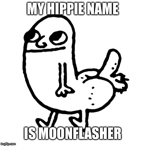 Hippie Dickbutt | MY HIPPIE NAME; IS MOONFLASHER | image tagged in dickbutt,hippie name,hippie,moon,flash | made w/ Imgflip meme maker