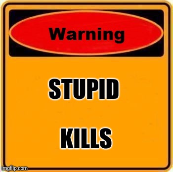 Warning Sign | STUPID; KILLS | image tagged in memes,warning sign | made w/ Imgflip meme maker