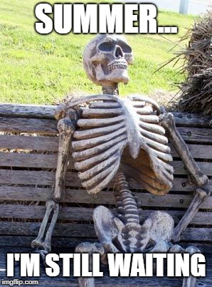 Waiting Skeleton Meme | SUMMER... I'M STILL WAITING | image tagged in memes,waiting skeleton | made w/ Imgflip meme maker