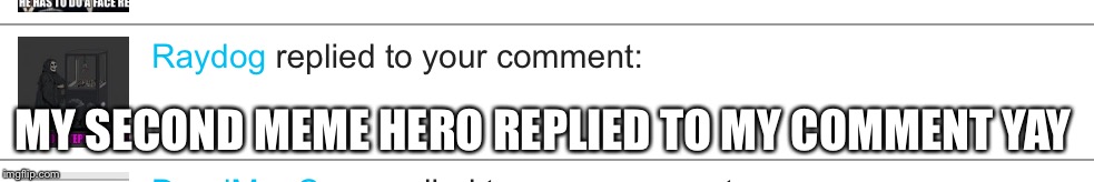 Raydog replied to my comment | MY SECOND MEME HERO REPLIED TO MY COMMENT YAY | image tagged in raydog | made w/ Imgflip meme maker