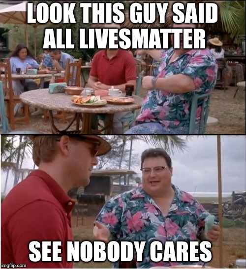 See Nobody Cares Meme | LOOK THIS GUY SAID ALL LIVESMATTER; SEE NOBODY CARES | image tagged in memes,see nobody cares | made w/ Imgflip meme maker