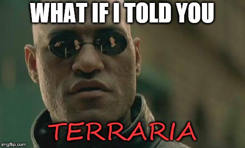 Matrix Morpheus Meme | WHAT IF I TOLD YOU TERRARIA | image tagged in memes,matrix morpheus | made w/ Imgflip meme maker