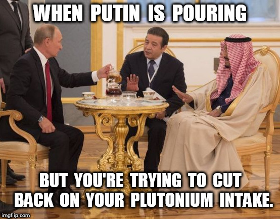 When Putin is Pouring | WHEN  PUTIN  IS  POURING; BUT  YOU'RE  TRYING  TO  CUT  BACK  ON  YOUR  PLUTONIUM  INTAKE. | image tagged in putin | made w/ Imgflip meme maker