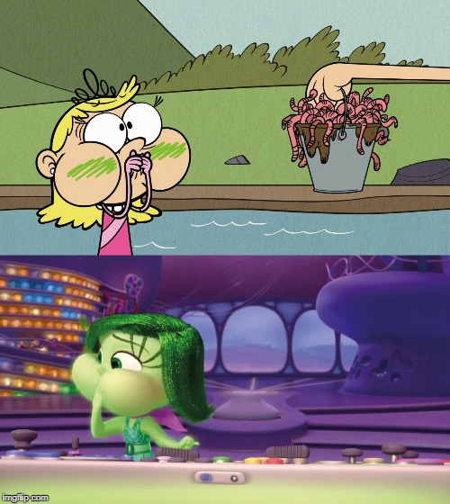 Lola and Disgust grossed out by worms | image tagged in the loud house,inside out,nickelodeon,disney,worms,grossed out | made w/ Imgflip meme maker