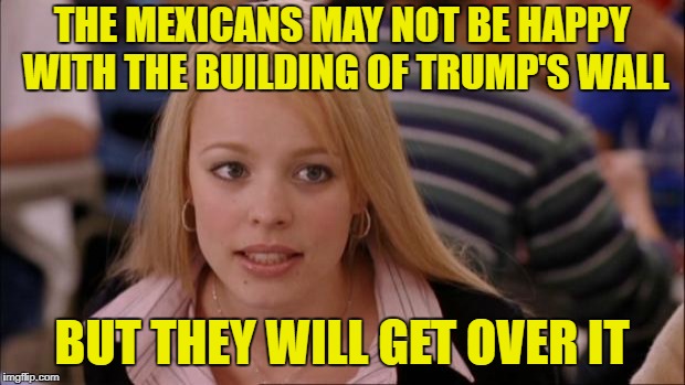 Just another brick in the wall? | THE MEXICANS MAY NOT BE HAPPY WITH THE BUILDING OF TRUMP'S WALL; BUT THEY WILL GET OVER IT | image tagged in memes,its not going to happen | made w/ Imgflip meme maker