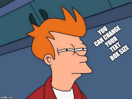 Futurama Fry Meme | YOU CAN CHANGE YOUR TEXT BOX SIZE | image tagged in memes,futurama fry | made w/ Imgflip meme maker