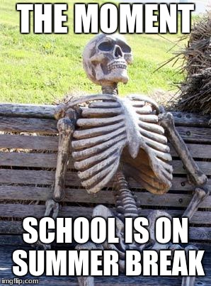 Waiting Skeleton | THE MOMENT; SCHOOL IS ON SUMMER BREAK | image tagged in memes,waiting skeleton | made w/ Imgflip meme maker