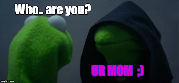 Evil Kermit | Who.. are you? UR MOM  ;) | image tagged in memes,evil kermit | made w/ Imgflip meme maker