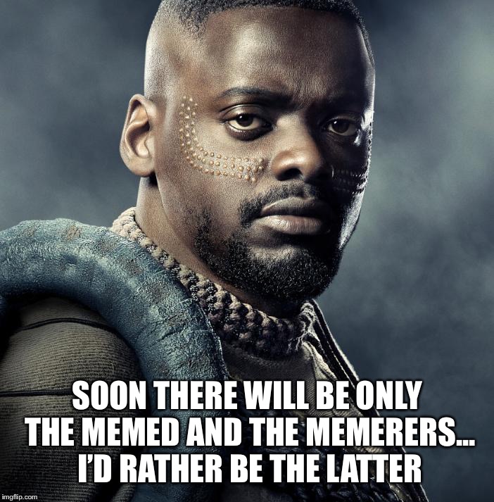 SOON THERE WILL BE ONLY THE MEMED AND THE MEMERERS... I’D RATHER BE THE LATTER | image tagged in memes,black panther,wkabi | made w/ Imgflip meme maker