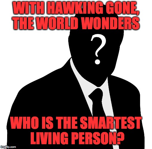 Is it you? | WITH HAWKING GONE, THE WORLD WONDERS; ? WHO IS THE SMARTEST LIVING PERSON? | image tagged in mystery person,memes,world's smartest person | made w/ Imgflip meme maker