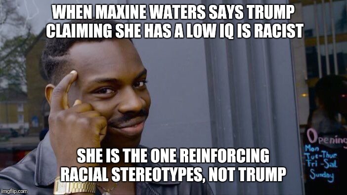 Maxine Waters...The Real Racist | WHEN MAXINE WATERS SAYS TRUMP CLAIMING SHE HAS A LOW IQ IS RACIST; SHE IS THE ONE REINFORCING RACIAL STEREOTYPES, NOT TRUMP | image tagged in memes,roll safe think about it,maxine waters,no racism,donald trump | made w/ Imgflip meme maker