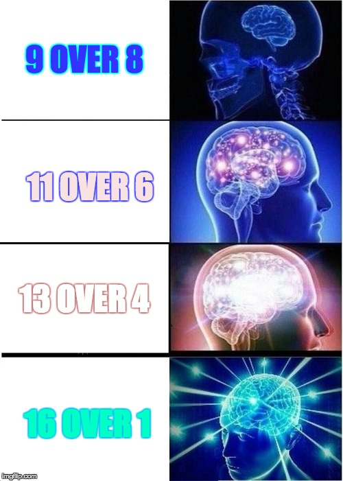 March Madness Brain | 9 OVER 8; 11 OVER 6; 13 OVER 4; 16 OVER 1 | image tagged in memes,expanding brain | made w/ Imgflip meme maker