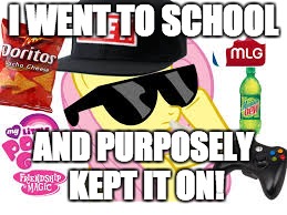 MLG Pony | I WENT TO SCHOOL AND PURPOSELY KEPT IT ON! | image tagged in mlg pony | made w/ Imgflip meme maker