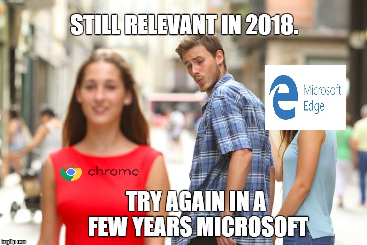 Distracted Boyfriend Meme | STILL RELEVANT IN 2018. TRY AGAIN IN A FEW YEARS MICROSOFT | image tagged in memes,distracted boyfriend | made w/ Imgflip meme maker