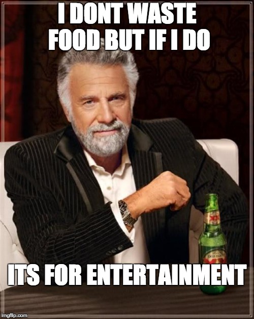 The Most Interesting Man In The World Meme | I DONT WASTE FOOD BUT IF I DO; ITS FOR ENTERTAINMENT | image tagged in memes,the most interesting man in the world | made w/ Imgflip meme maker