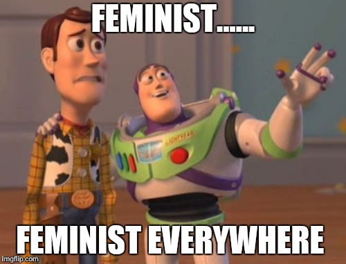 X, X Everywhere | FEMINIST...... FEMINIST EVERYWHERE | image tagged in memes,x x everywhere | made w/ Imgflip meme maker