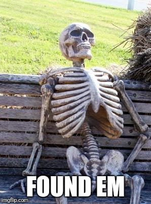 Waiting Skeleton Meme | FOUND EM | image tagged in memes,waiting skeleton | made w/ Imgflip meme maker