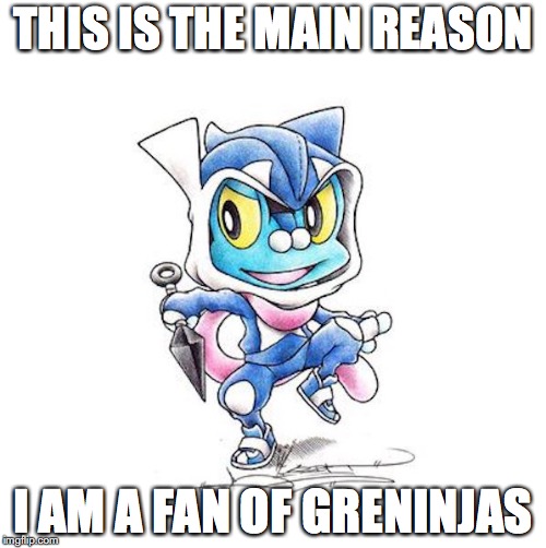 Froakie With Greninja Onesie | THIS IS THE MAIN REASON; I AM A FAN OF GRENINJAS | image tagged in greninja,froakie,pokemon,memes,onesie | made w/ Imgflip meme maker