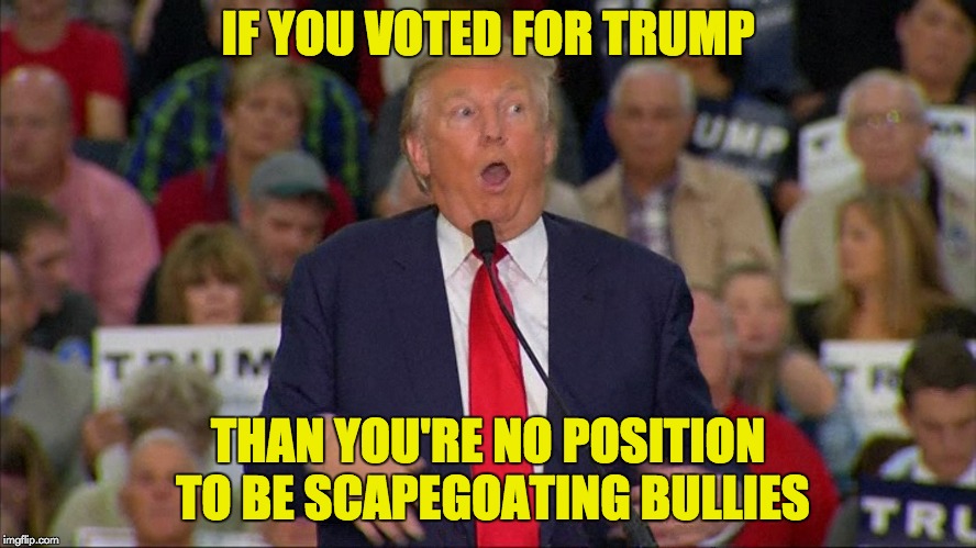 IF YOU VOTED FOR TRUMP THAN YOU'RE NO POSITION TO BE SCAPEGOATING BULLIES | made w/ Imgflip meme maker