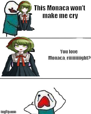 this onion won't make me cry | This Monaca won't make me cry; You love Monaca, riiiiiiiiight? | image tagged in this onion won't make me cry | made w/ Imgflip meme maker