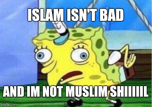 Mocking Spongebob Meme | ISLAM ISN'T BAD AND IM NOT MUSLIM SHIIIIIL | image tagged in memes,mocking spongebob | made w/ Imgflip meme maker