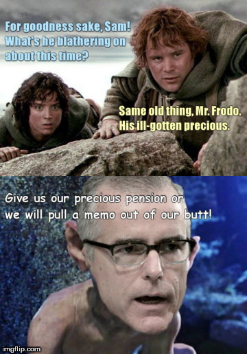 image tagged in in his effort to protect the all-evil shelob,andrew mccabe,lotr,gollum | made w/ Imgflip meme maker