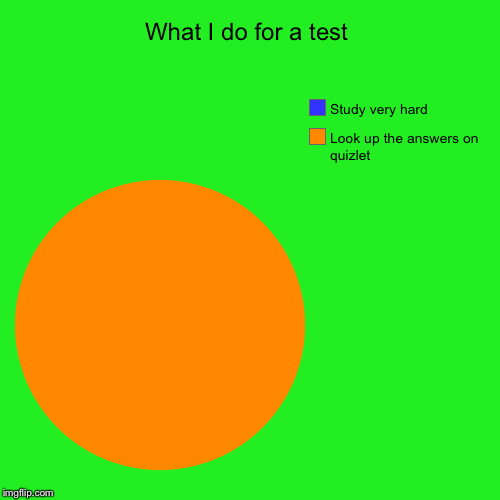 What I do for a test | Look up the answers on quizlet, Study very hard | image tagged in funny,pie charts | made w/ Imgflip chart maker