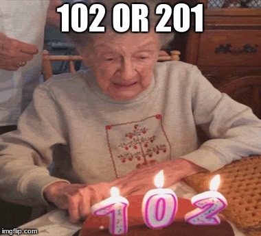 birthday | 102 OR 201 | image tagged in old lady,funny | made w/ Imgflip meme maker