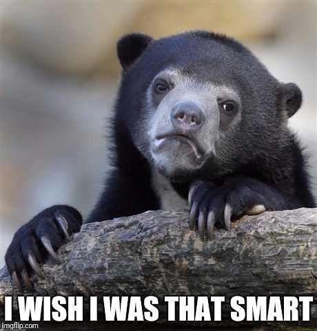 Confession Bear Meme | I WISH I WAS THAT SMART | image tagged in memes,confession bear | made w/ Imgflip meme maker